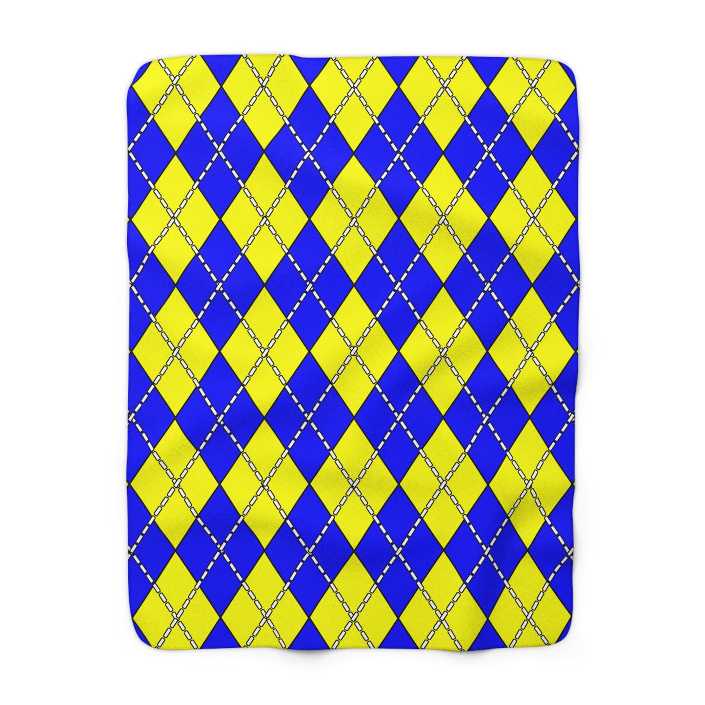 Blue, Yellow Retro Argyle Blanket Throw