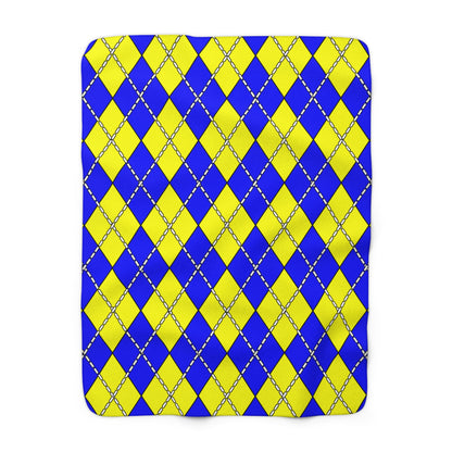 Blue, Yellow Retro Argyle Blanket Throw