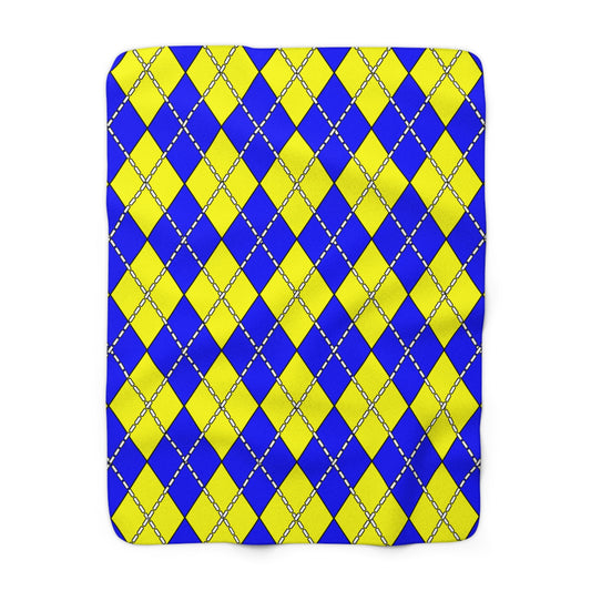 Blue, Yellow Retro Argyle Blanket Throw