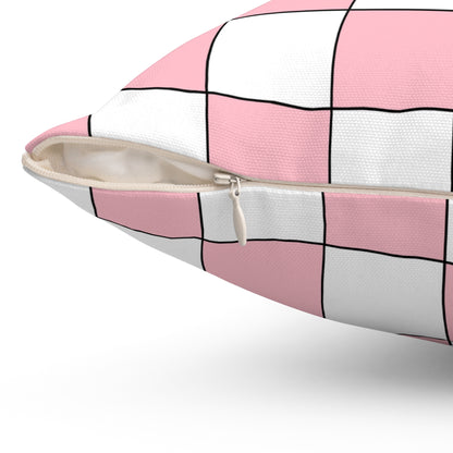 Pink, White Retro Check Cushion Pillow