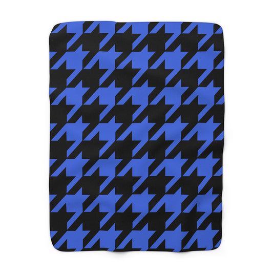 Royal Blue, Black Retro Houndstooth Blanket Throw