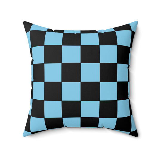 Sky Blue, Black Retro Check Cushion Pillow