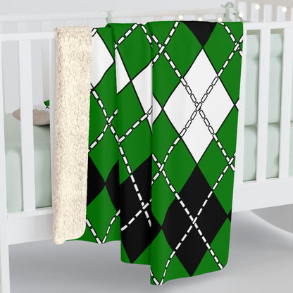 Green, Black, White Retro Argyle Blanket Throw