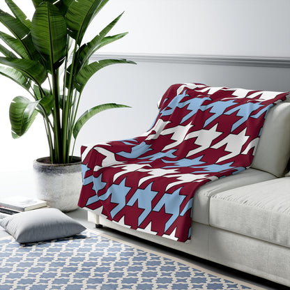 Claret, Blue, White Retro Houndstooth Blanket Throw