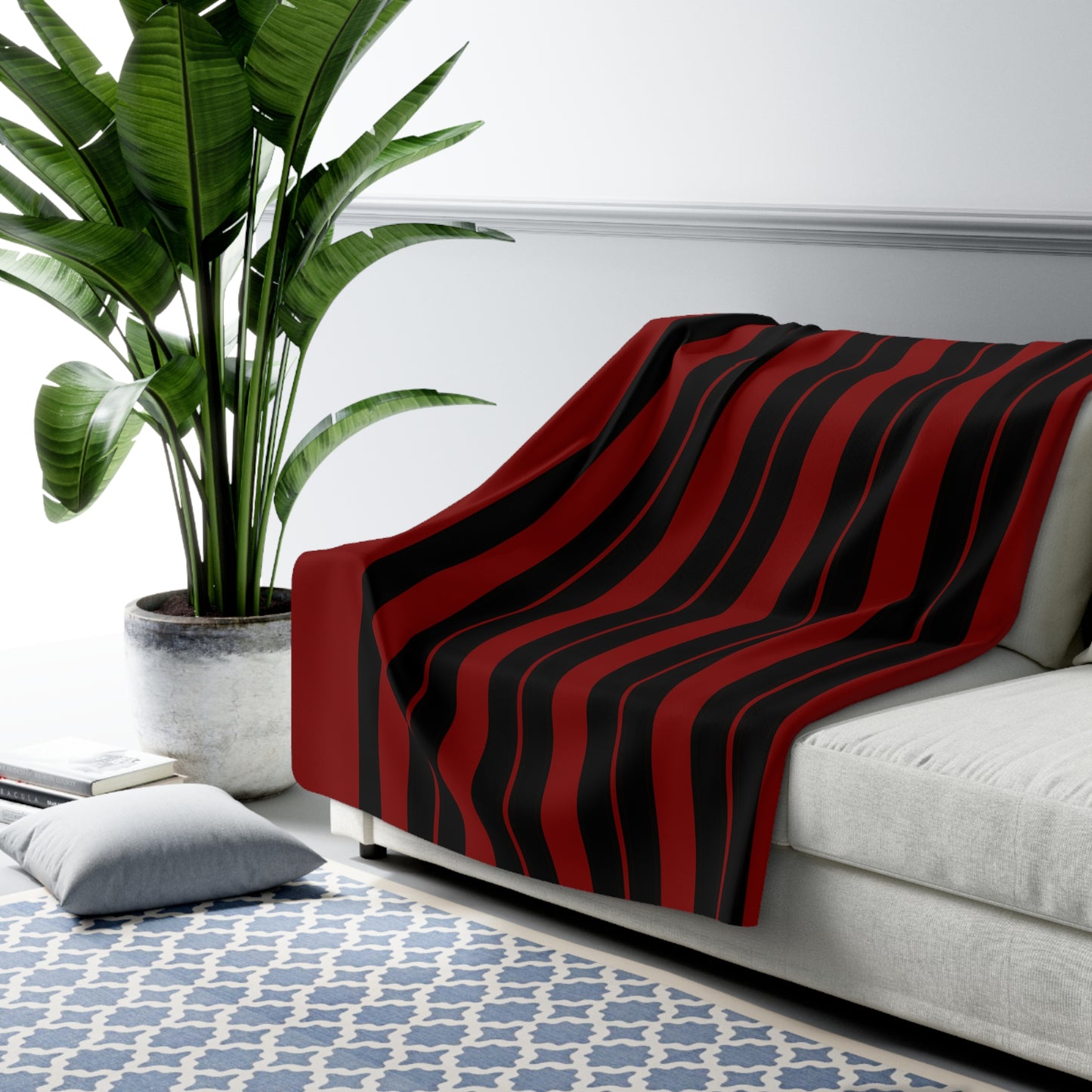 Maroon, Black Retro Stripes Blanket Throw