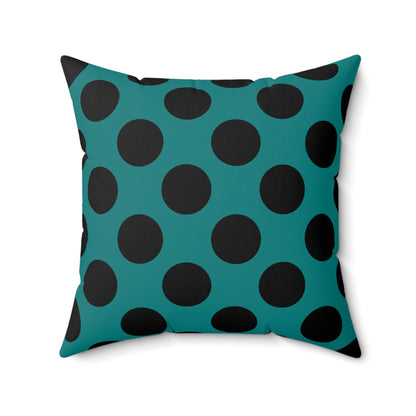 Teal, Black Retro Polka Dots Cushion Pillow