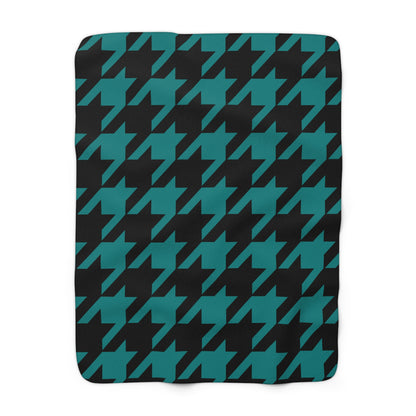 Teal, Black Retro Houndstooth Blanket Throw