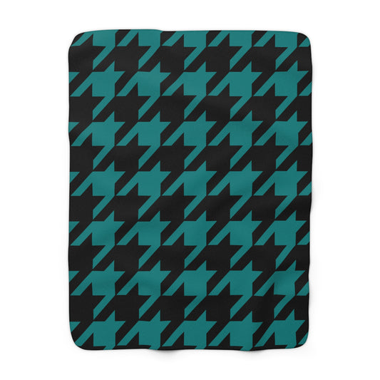 Teal, Black Retro Houndstooth Blanket Throw