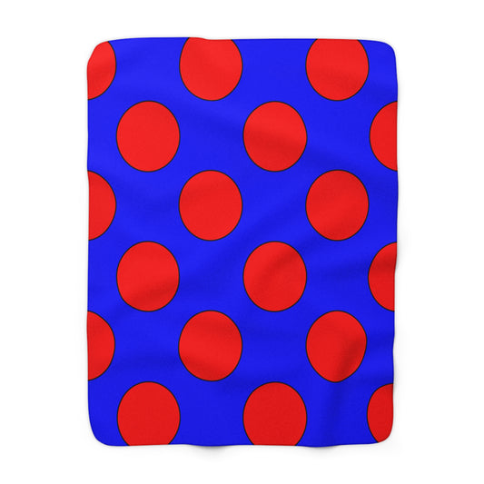 Blue, Red Retro Polka Dots Blanket Throw