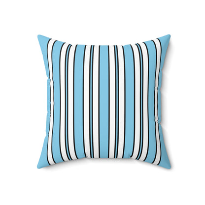 Sky Blue, White Retro Stripes Cushion Pillow