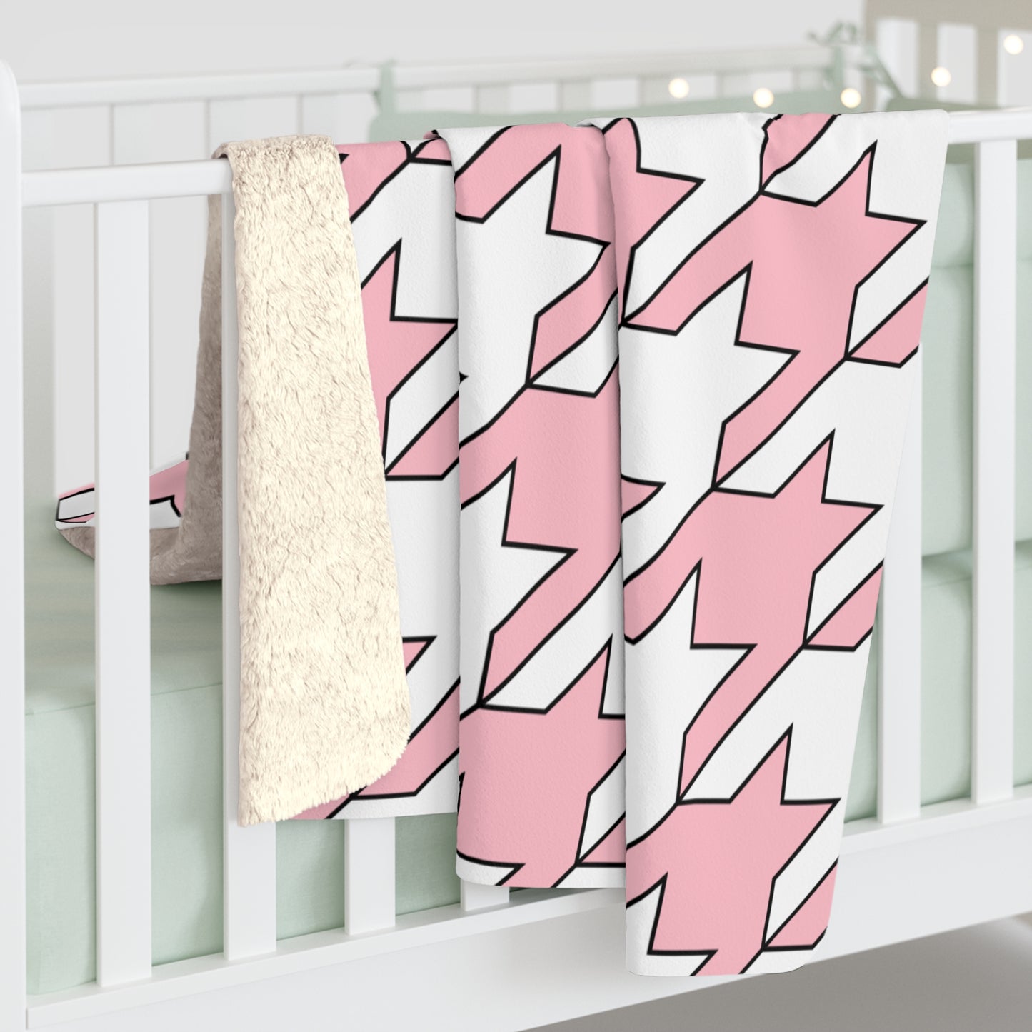 Pink, White Retro Houndstooth Blanket Throw