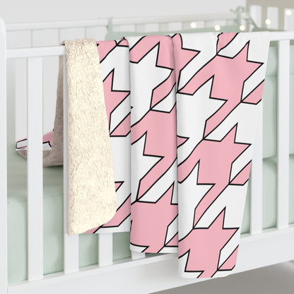 Pink, White Retro Houndstooth Blanket Throw