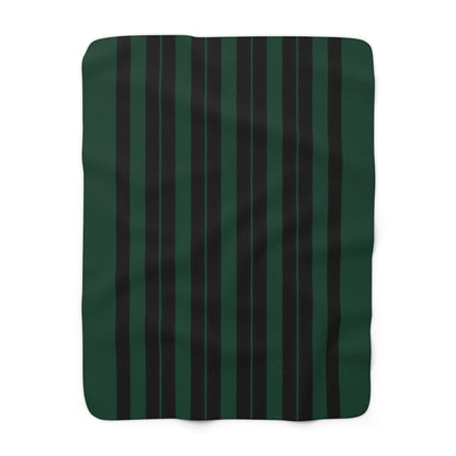 Dark Green, Black Retro Stripes Blanket Throw