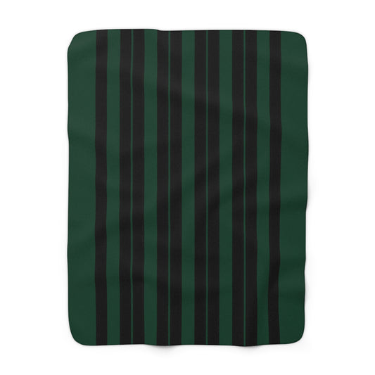 Dark Green, Black Retro Stripes Blanket Throw