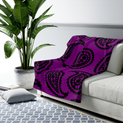 Purple, Black Retro Paisley Blanket Throw