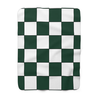 Dark Green, White Retro Check Blanket Throw