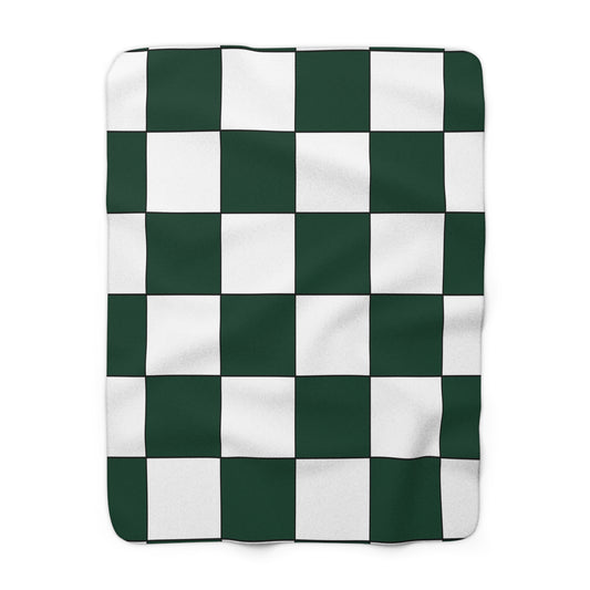 Dark Green, White Retro Check Blanket Throw