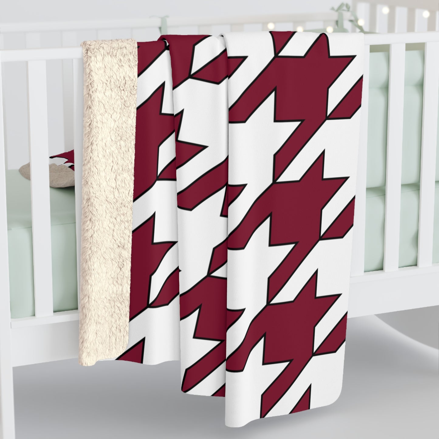 Claret, White Retro Houndstooth Blanket Throw