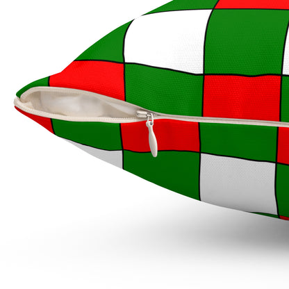 Green, White, Red Retro Check Cushion Pillow