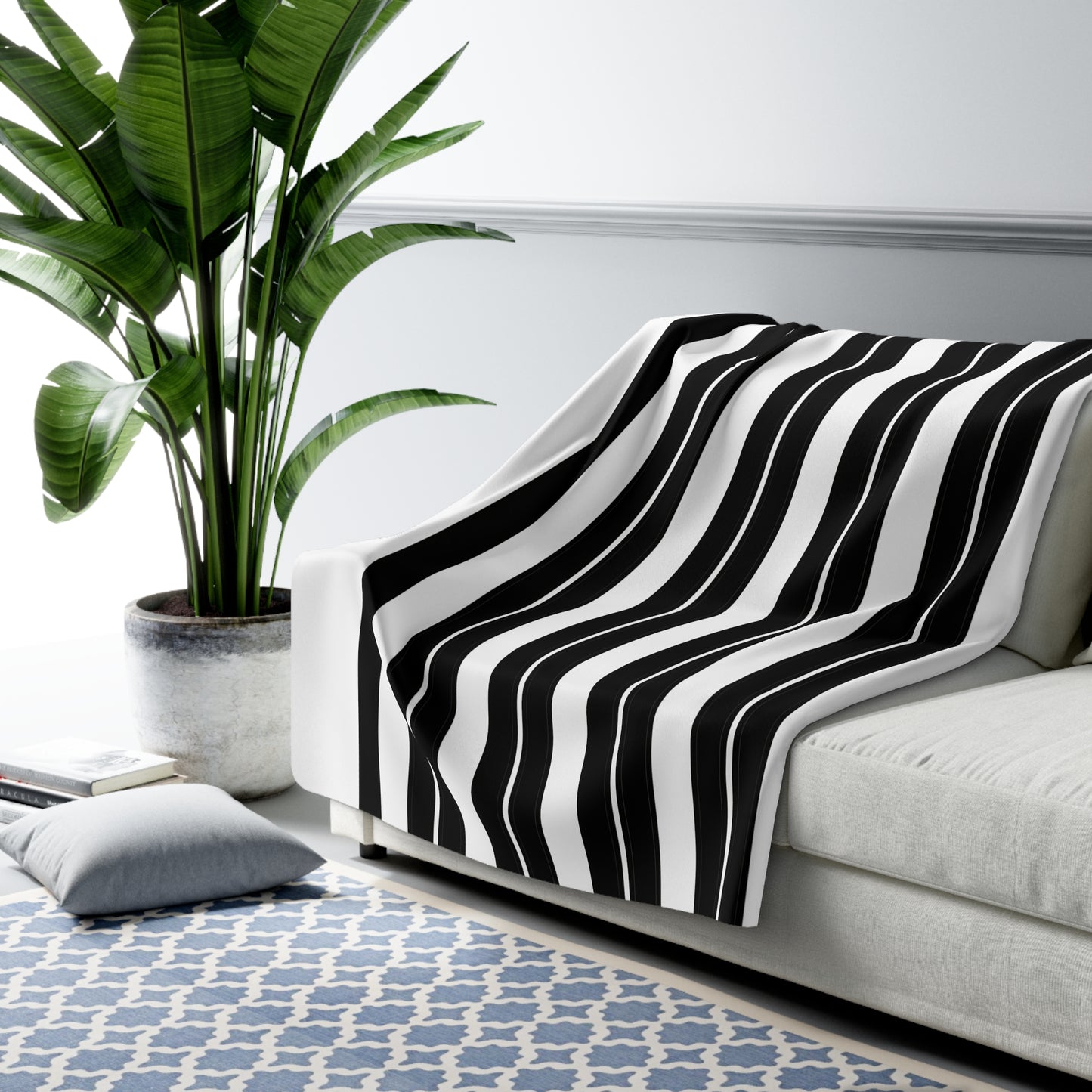 White, Black Retro Stripes Blanket Throw
