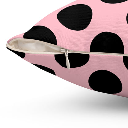 Pink, Black Retro Polka Dots Cushion Pillow