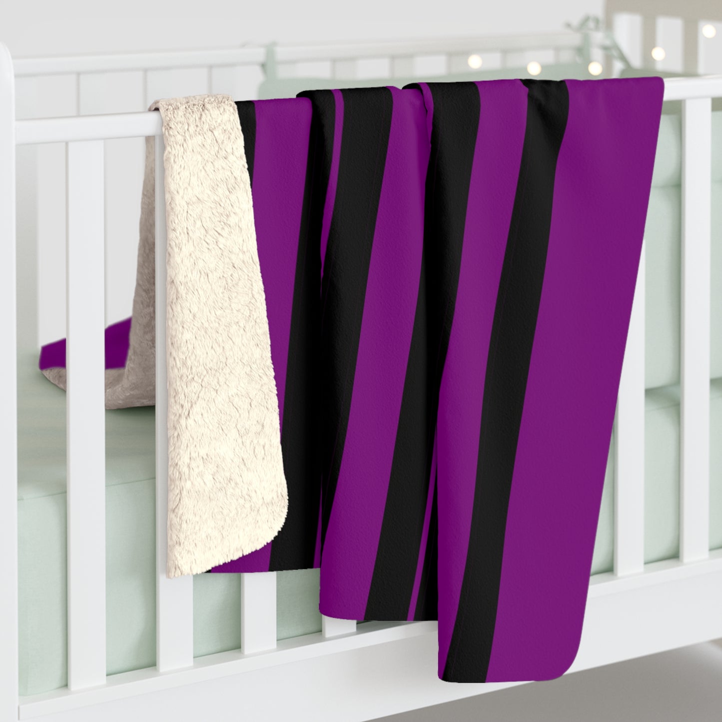 Purple, Black Retro Stripes Blanket Throw