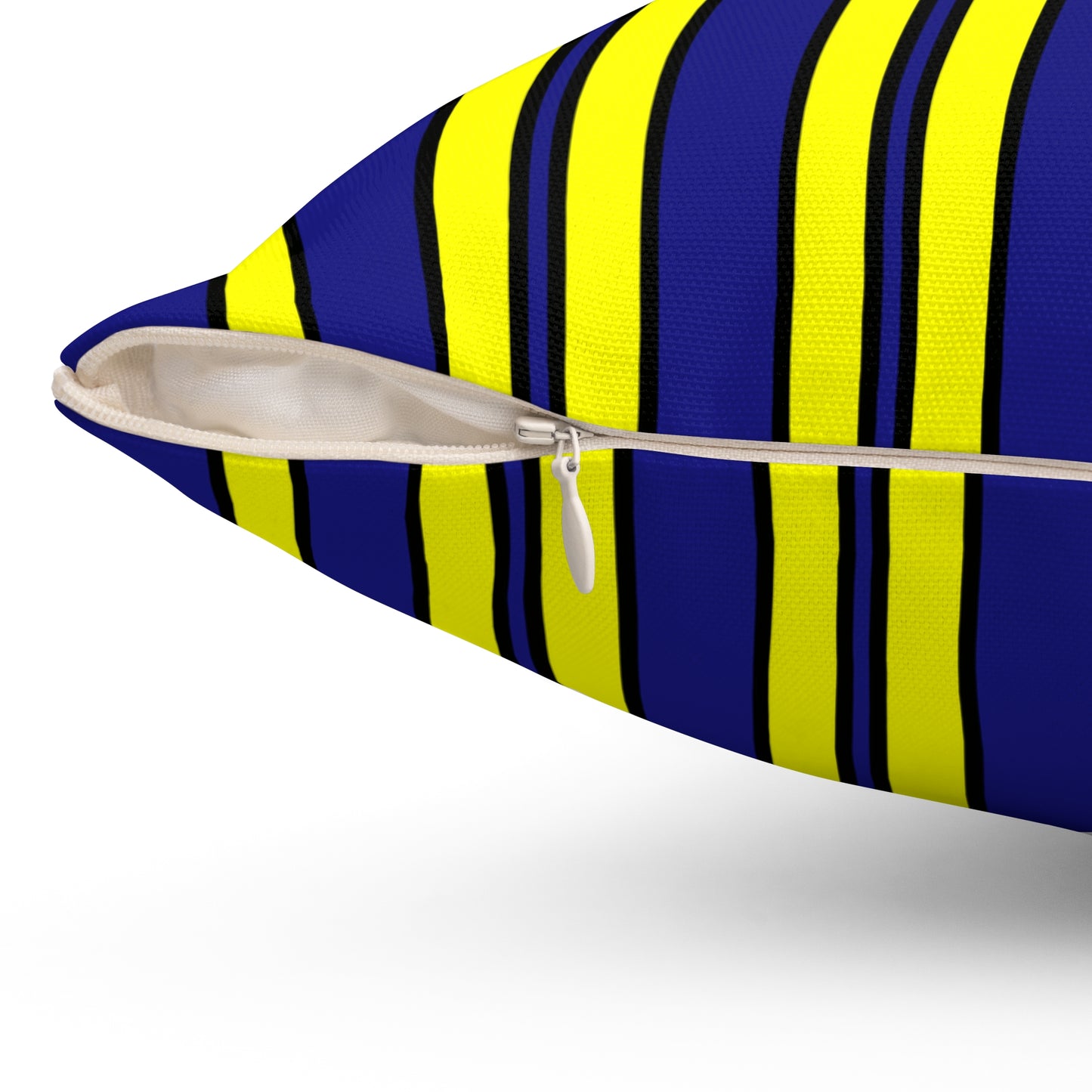 Navy Blue, Yellow Retro Stripes Cushion Pillow