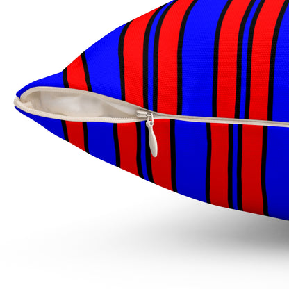 Blue, Red Retro Stripes Cushion Pillow
