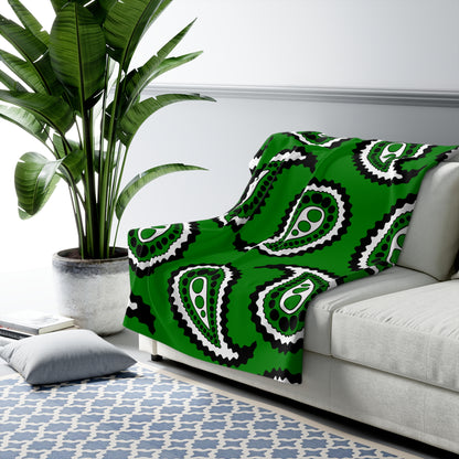 Green, Black, White Retro Paisley Blanket Throw