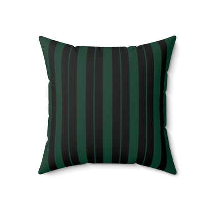 Dark Green, Black Retro Stripes Cushion Pillow