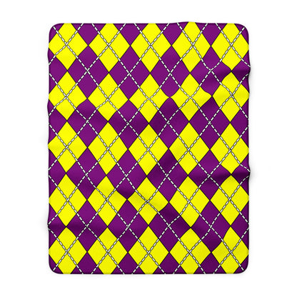 Purple, Yellow Retro Argyle Blanket Throw