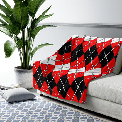 Red, Black, White Retro Argyle Blanket Throw