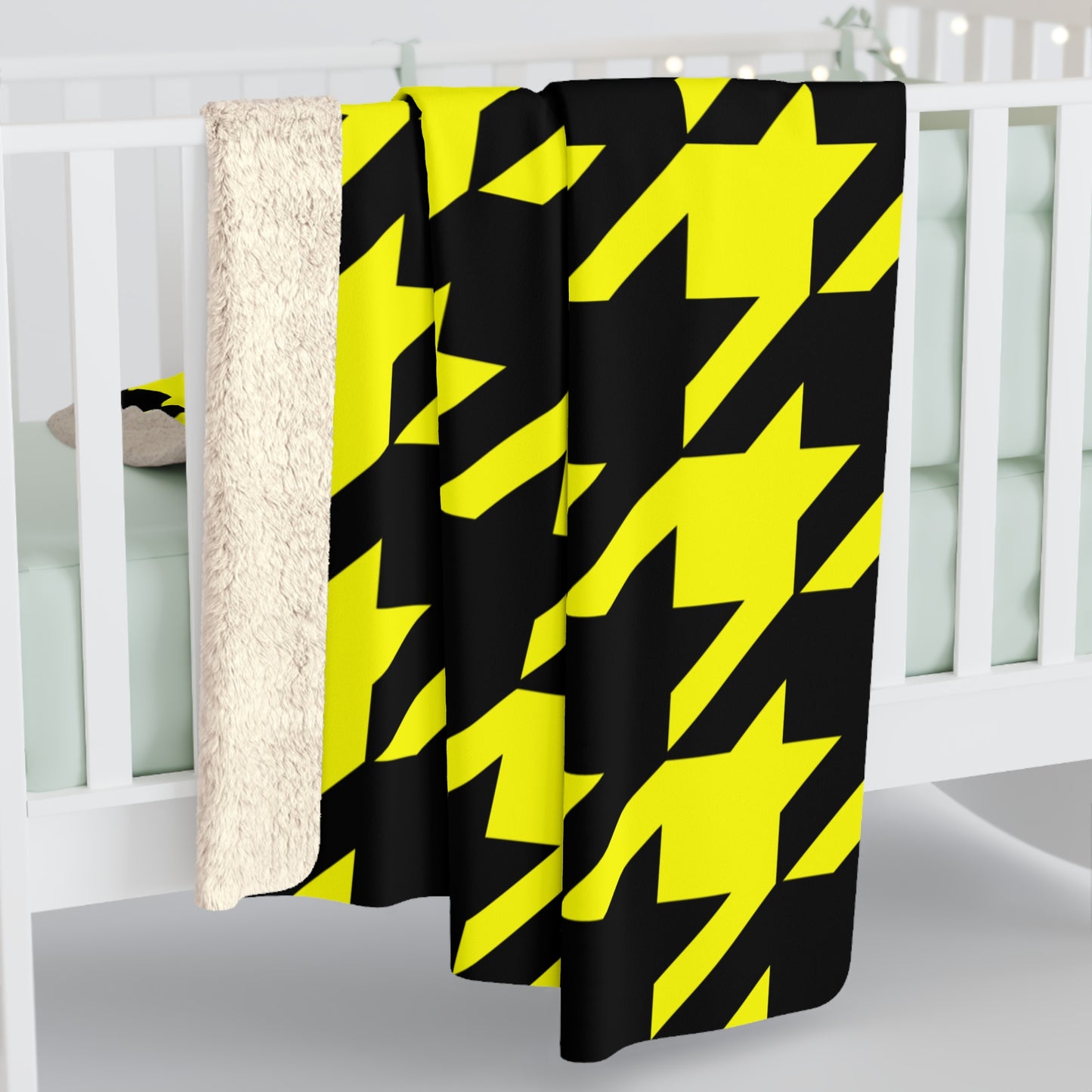 Yellow, Black Retro Houndstooth Blanket Throw