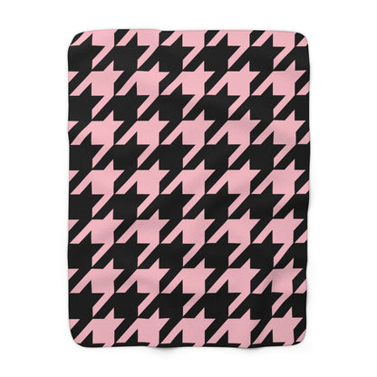 Pink, Black Retro Houndstooth Blanket Throw