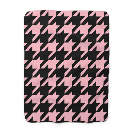 Pink, Black Retro Houndstooth Blanket Throw