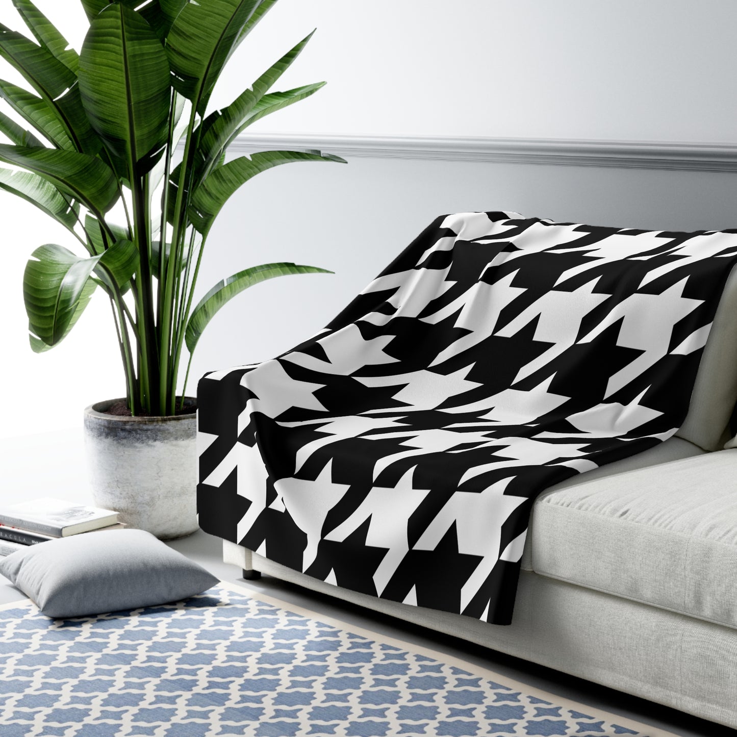 White, Black Retro Houndstooth Blanket Throw