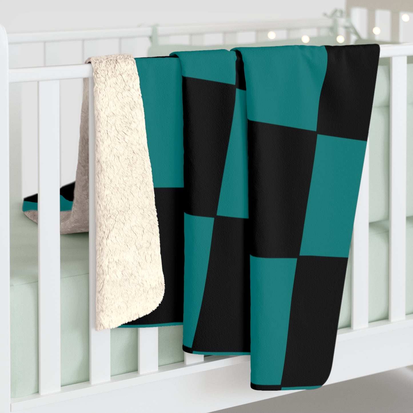 Teal, Black Retro Check Blanket Throw