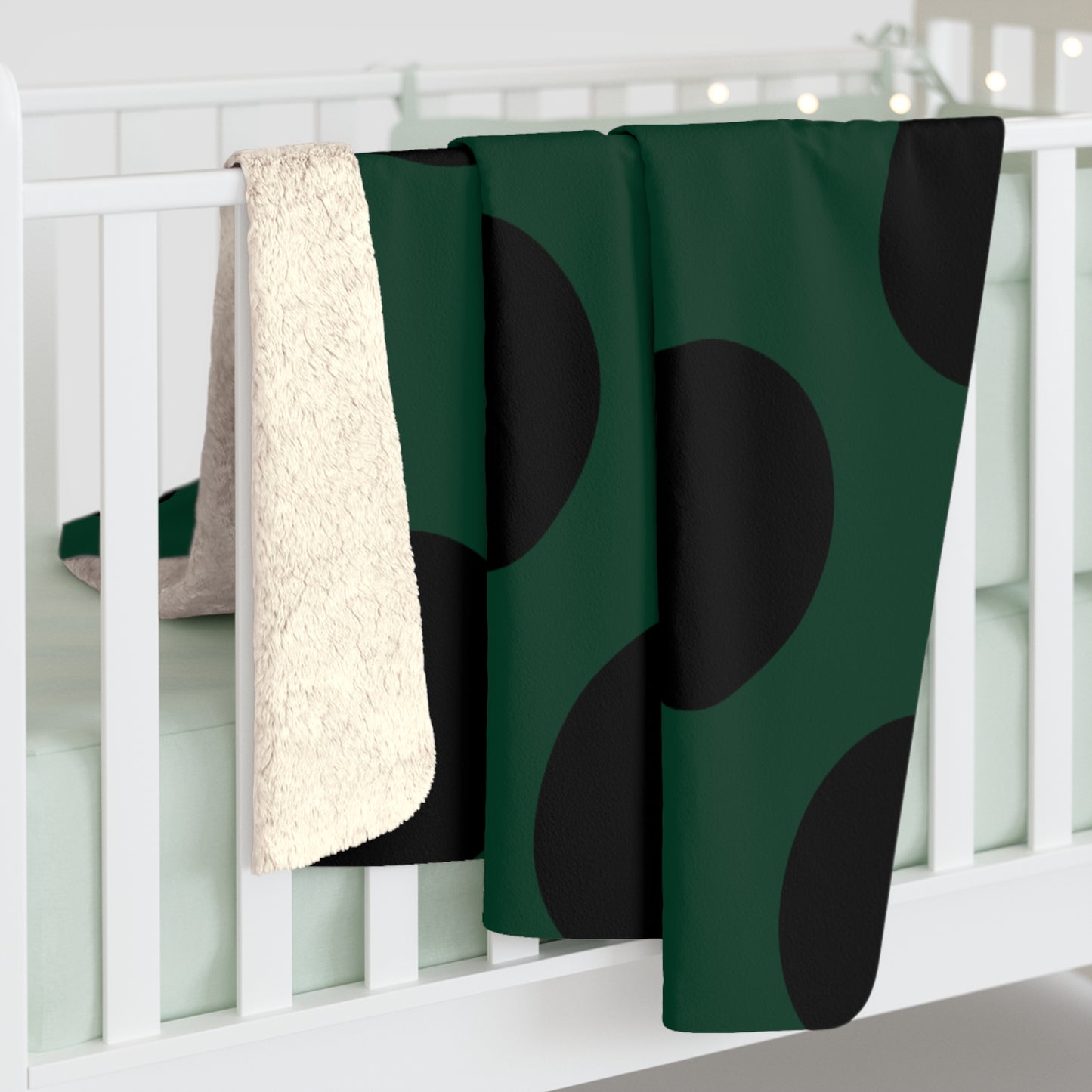Dark Green, Black Retro Polka Dots Blanket Throw