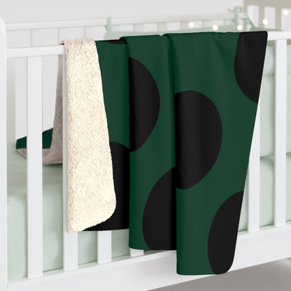 Dark Green, Black Retro Polka Dots Blanket Throw