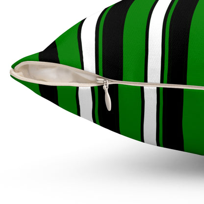 Green, Black, White Retro Stripes Cushion Pillow