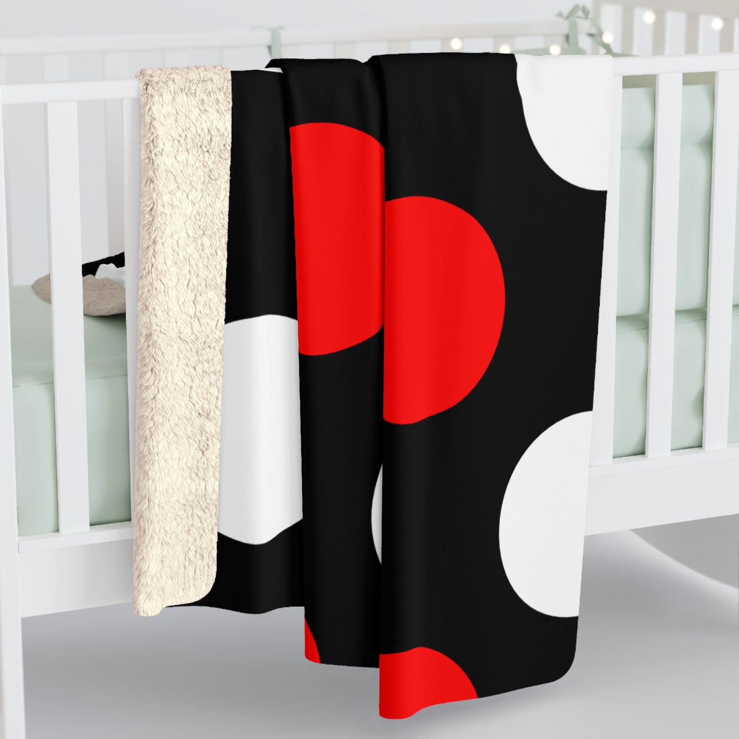 Black, White, Red Retro Polka Dots Blanket Throw