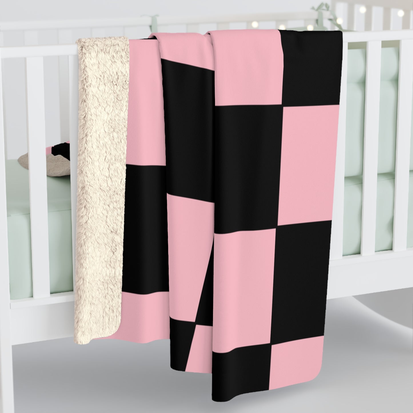 Pink, Black Retro Check Blanket Throw