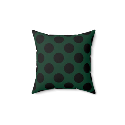 Dark Green, Black Retro Polka Dots Cushion Pillow