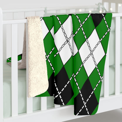 Green, Black, White Retro Argyle Blanket Throw
