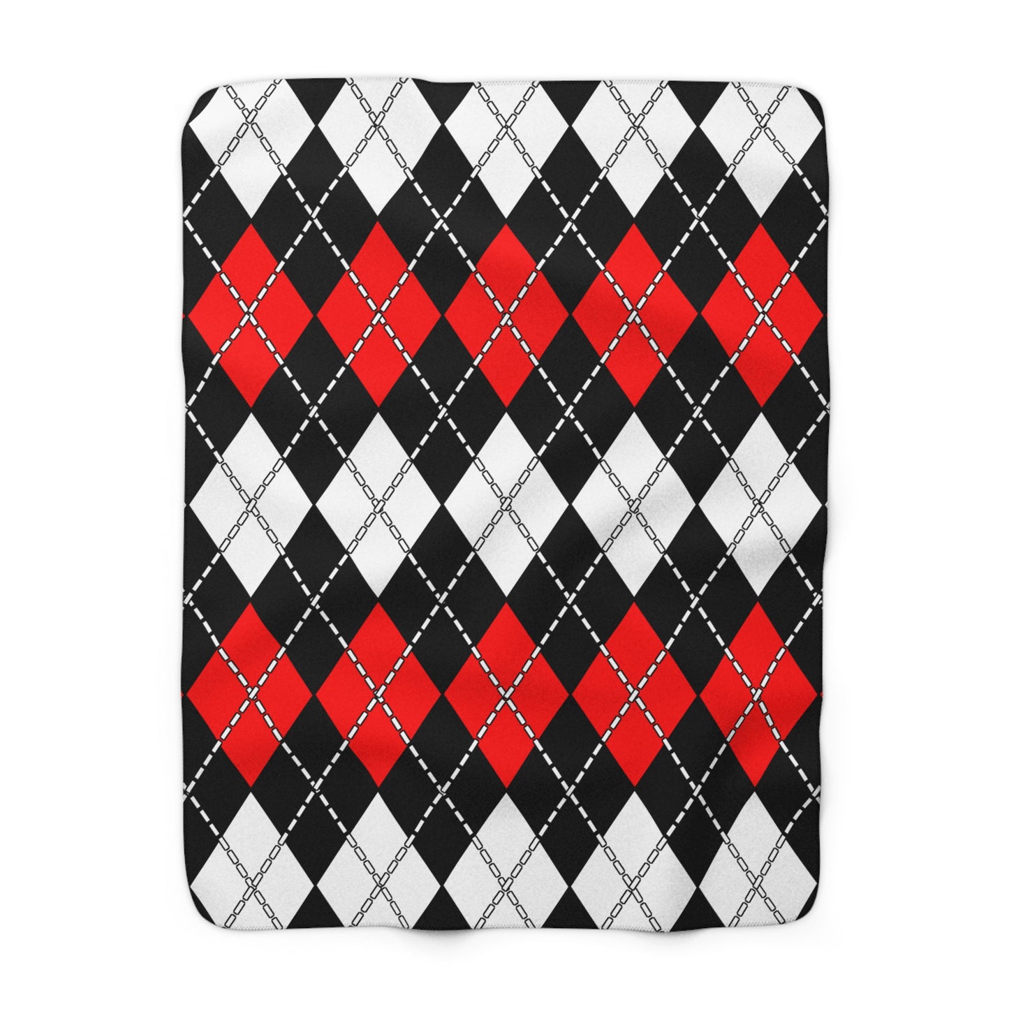 Black, White, Red Retro Argyle Blanket Throw