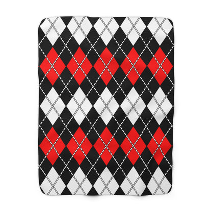 Black, White, Red Retro Argyle Blanket Throw