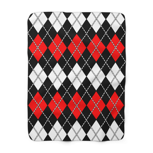 Black, White, Red Retro Argyle Blanket Throw