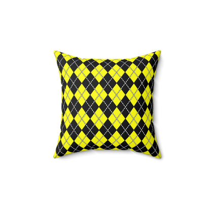 Yellow, Black Retro Argyle Cushion Pillow