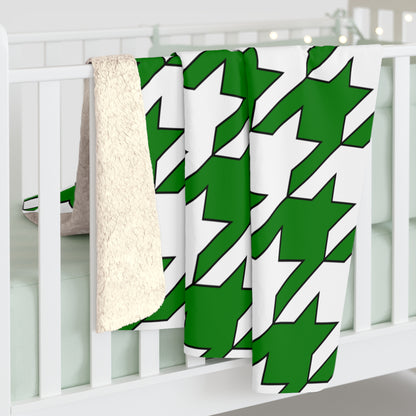 Green, White Retro Houndstooth Blanket Throw