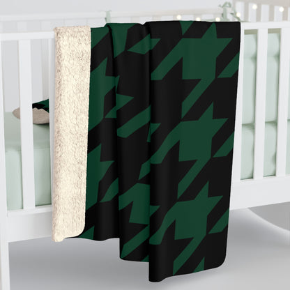 Dark Green, Black Retro Houndstooth Blanket Throw